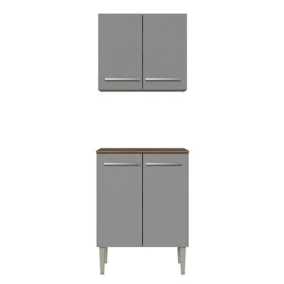 Kit Armário Aéreo E Balcão 64cm Rustic/cinza Emilly Madesa