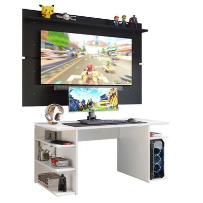 Mesa Gamer Madesa e Painel para TV até 65 Polegadas Branco