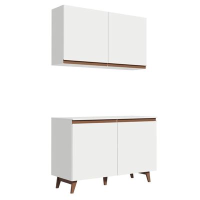 Kit Reims com Armário Aéreo e Balcão Branco Madesa
