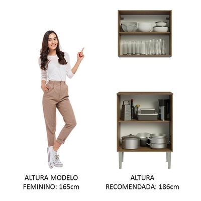 Kit Armário Aéreo E Balcão 64cm Rustic/cinza Emilly Madesa