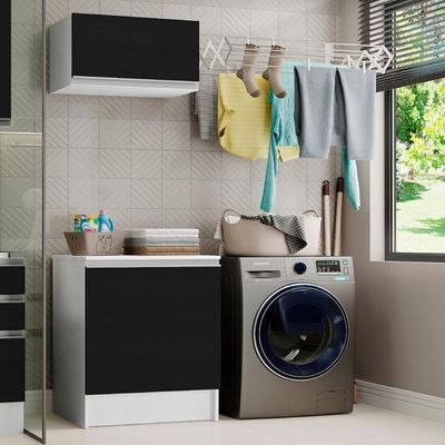 Kit Área De Serviço 60 Cm Com Armário E Balcão Branco/preto