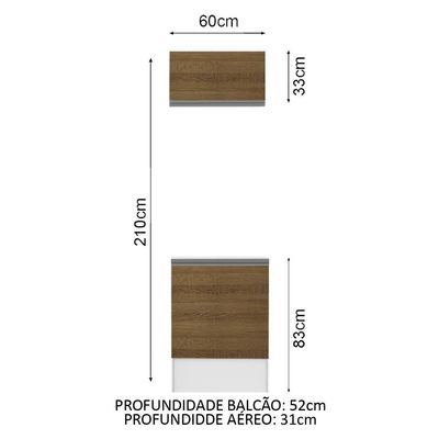 Kit Armário Aéreo e Balcão Topazio 60cm 2 Portas Madesa
