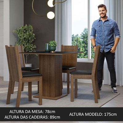 Conjunto Sala De Jantar Mesa Tampo De Madeira 4 Cadeiras Rustic/preto Samara Madesa