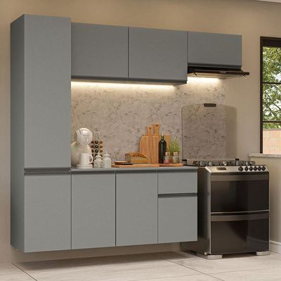 Armário De Cozinha Completa Suspenso 220cm Cinza Nice Madesa 02 Cinza