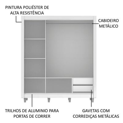Guarda Roupa Casal Lyon 3 Portas de Correr 2 Gavetas Madesa