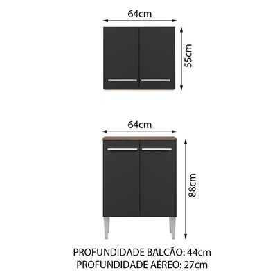 Kit Madesa Emilly 4 Portas com Armário Aéreo e Balcão