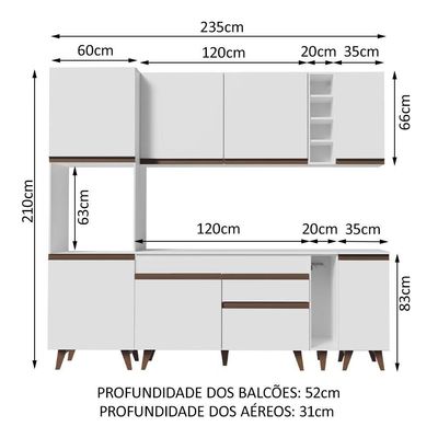 Cozinha Completa Madesa Reims com Armário e Balcão - Branco
