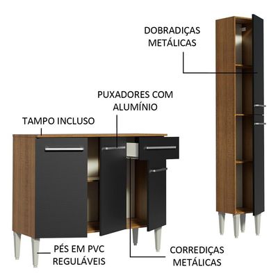 Cozinha Compacta Madesa Balcão e Paneleiro Rustic/preto