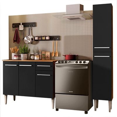 Cozinha Compacta Madesa Balcão e Paneleiro Rustic/preto