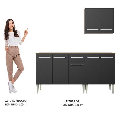Cozinha Compacta Madesa com Armário e Balcão Rustic/preto