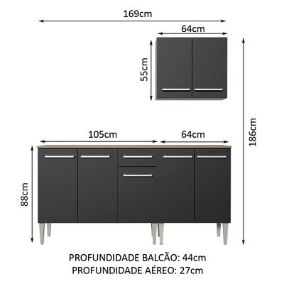 Cozinha Compacta Madesa com Armário e Balcão Rustic/preto