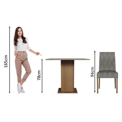 Conj. Mesa Tampo De Madeira 4 Cadeiras Rustic/Cinza/silver