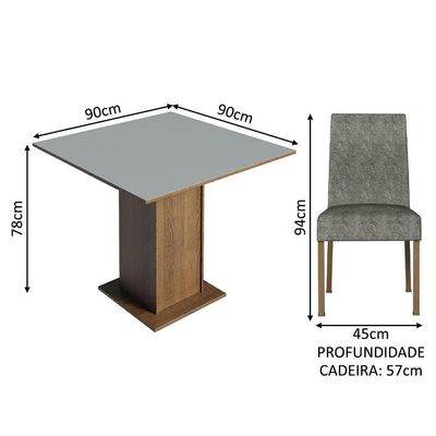 Conj. Mesa Tampo De Madeira 4 Cadeiras Rustic/Cinza/silver