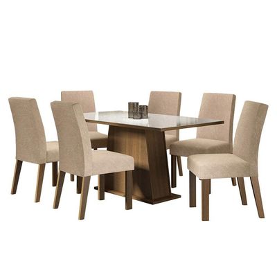 Tampo De Vidro Com 6 Cadeiras Rustic/Branco/imperial