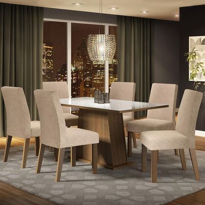Tampo De Vidro Com 6 Cadeiras Rustic/Branco/imperial