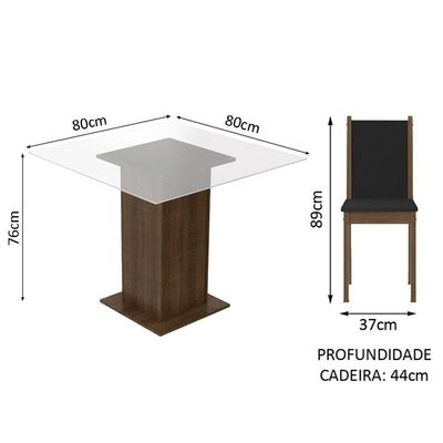 Sala de Jantar Aline Mesa Tampo de Vidro com 4 Cadeiras