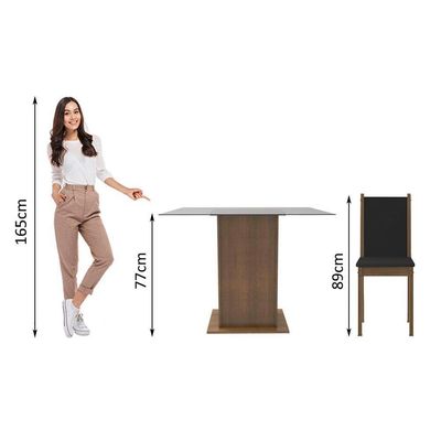 Sala de Jantar Aline Mesa Tampo de Vidro com 4 Cadeiras