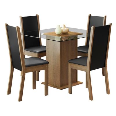 Sala de Jantar Aline Mesa Tampo de Vidro com 4 Cadeiras
