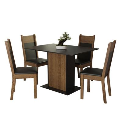 Conjunto Mesa Tampo de Madeira com 4 Cadeiras Rustic e Preto