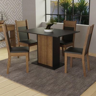 Conjunto Mesa Tampo de Madeira com 4 Cadeiras Rustic e Preto