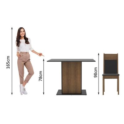 Conjunto Mesa Tampo de Madeira com 4 Cadeiras Rustic e Preto
