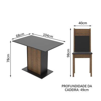 Conjunto Mesa Tampo de Madeira com 4 Cadeiras Rustic e Preto