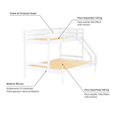 Beliche Casal/solteiro Eco Madeira Maciça Branco Mobilistore