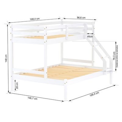 Beliche Casal/solteiro Eco Madeira Maciça Branco Mobilistore