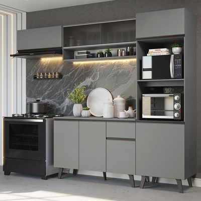 Armário De Cozinha Completa 260cm Cinza Nice 04 Cinza