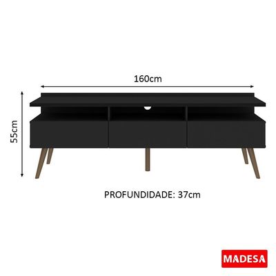 Rack para TV Londres com Pés Retrô Preto Madesa