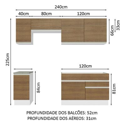 Armário De Cozinha Completa 240Cm Branco/Rustic Glamy Madesa