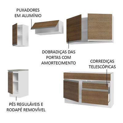 Armário De Cozinha Completa 240Cm Branco/Rustic Glamy Madesa