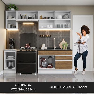 Armário De Cozinha Completa 240Cm Branco/Rustic Glamy Madesa