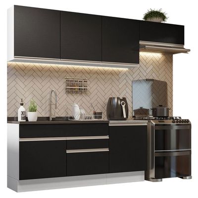 Armário De Cozinha Completa 260cm Branco/preto Glamy Madesa