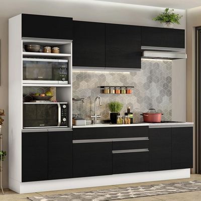 Armário De Cozinha 270cm Branco/Preto 13 Branco/Preto