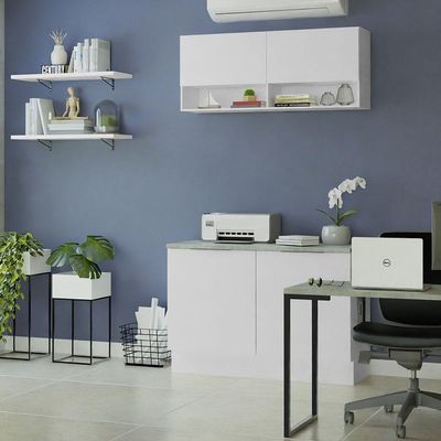 Armário Aéreo Para Escritório Com Nicho E Prateleira 120cm Branco Madesa Branco