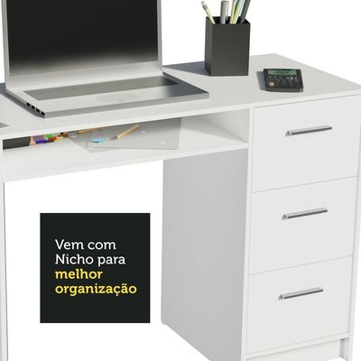 Escrivaninha Alaska com Estante Livreiro Branco Madesa