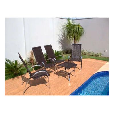 Jogo De 4 Cadeiras E Mesa Em Alumínio Garden Trama Original Argila