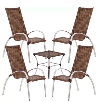 Jogo De 4 Cadeiras E Mesa Em Alumínio Garden Trama Original Argila