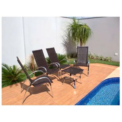 Jogo De 4 Cadeiras E Mesa Em Alumínio Garden Trama Original Pedra Ferro