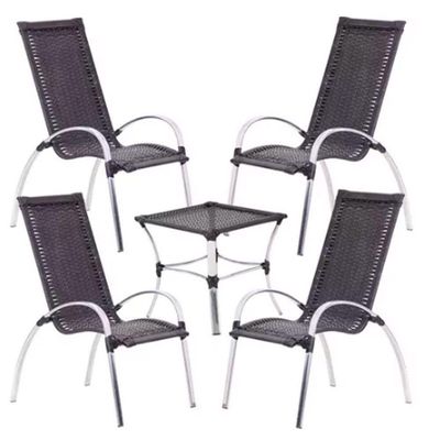 Jogo De 4 Cadeiras E Mesa Em Alumínio Garden Trama Original Preto