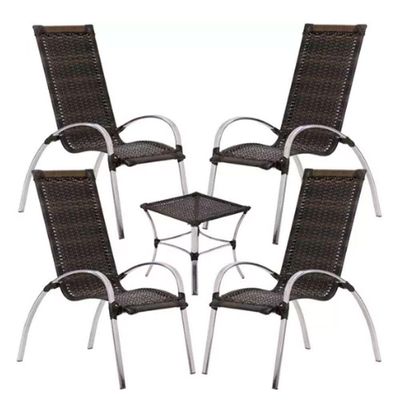 Jogo De 4 Cadeiras E Mesa Em Alumínio Garden Trama Original Pedra Ferro