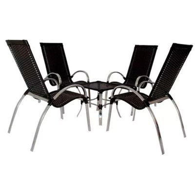 Jogo De 4 Cadeiras E Mesa Em Alumínio Garden Trama Original Preto