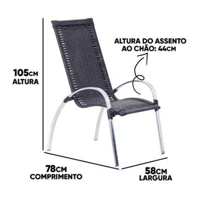 Jogo De 4 Cadeiras E Mesa Em Alumínio Garden Trama Original Preto
