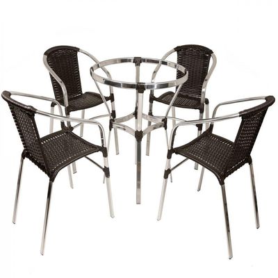 Conjunto De 6 Cadeiras E Mesa Floripa Em Alumínio Trama Tabaco