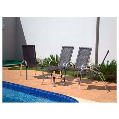 Jogo De 4 Cadeiras E Mesa Em Alumínio Garden Trama Original Preto