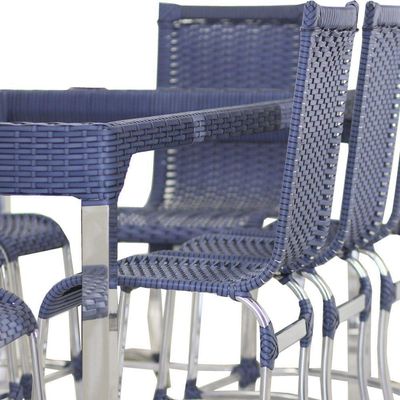 10 Cadeiras Haiti E Mesa De Jantar 240x100 Alumínio Trama Azul Dark
