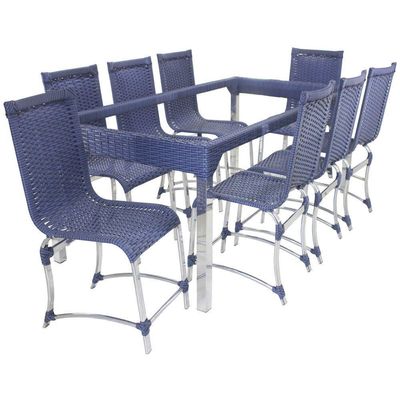 10 Cadeiras Haiti E Mesa De Jantar 240x100 Alumínio Trama Azul Dark