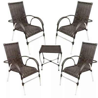Kit 4 Cadeiras Vênus E Mesa De Centro Garden Trama Original Pedra Ferro
