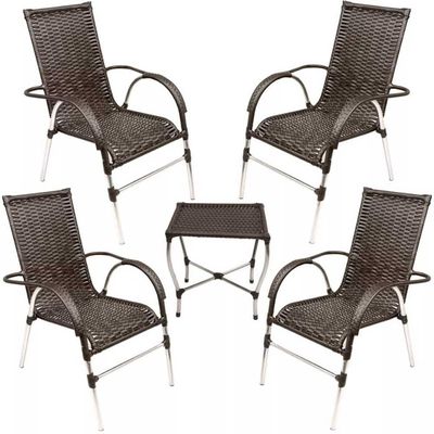 Kit 4 Cadeiras Vênus E Mesa De Centro Garden Trama Original Pedra Ferro